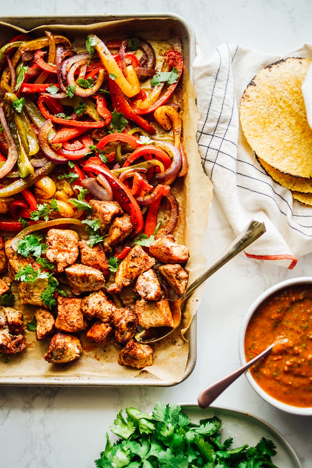 Sheet Pan Chicken Fajitas With Homemade Salsa in Less Than 30 Minutes