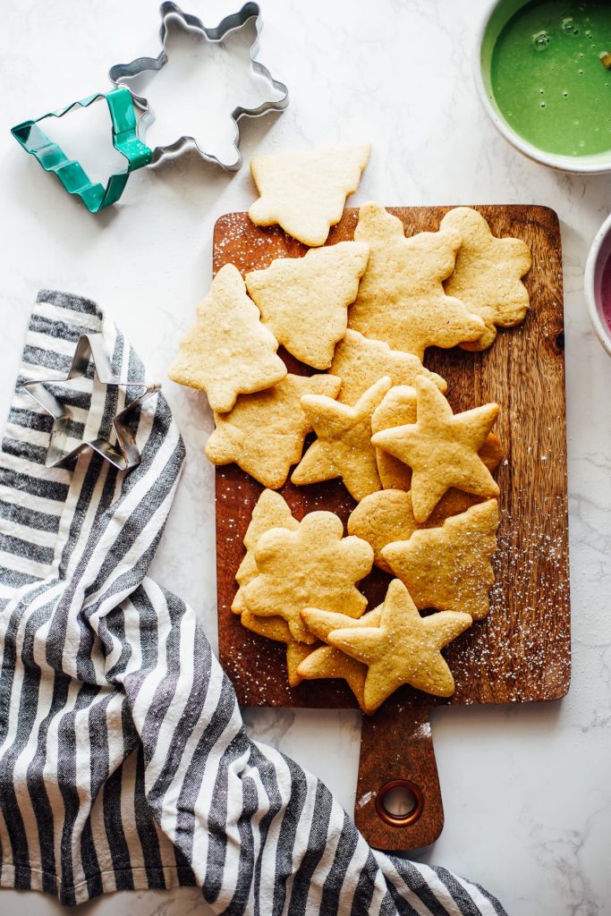 sugar cookies on a cutting board