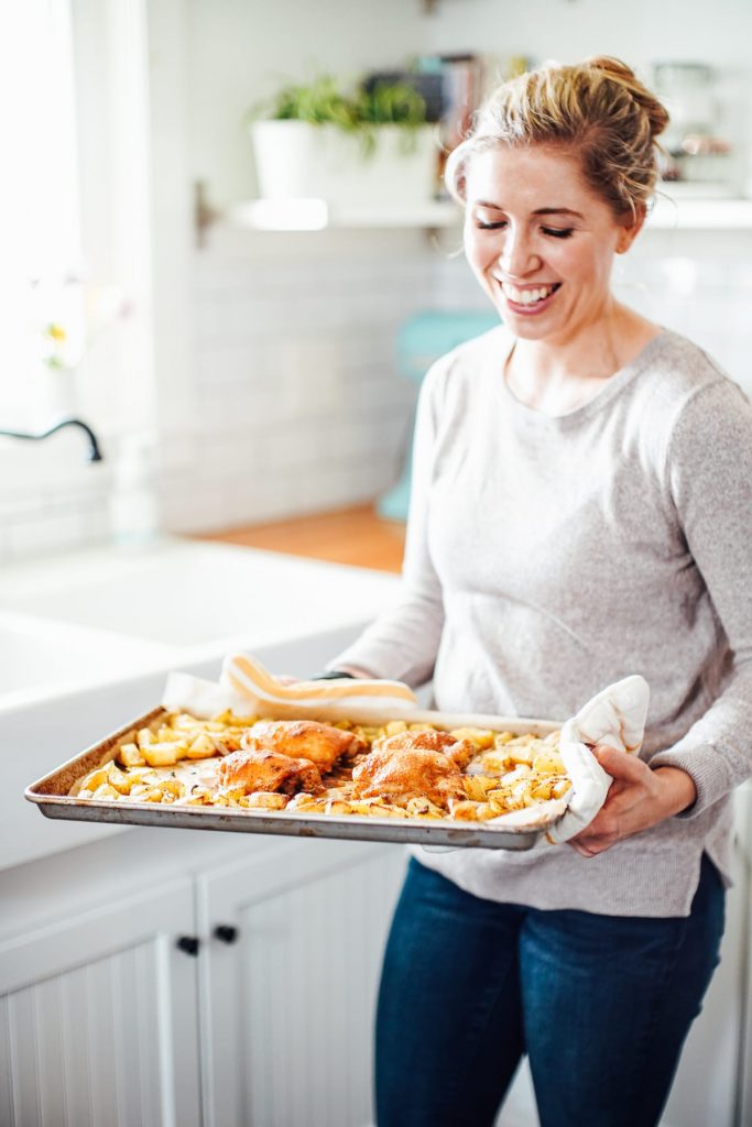 Sheet Pan Meal: Honey Mustard Chicken, Potatoes, and Spinach