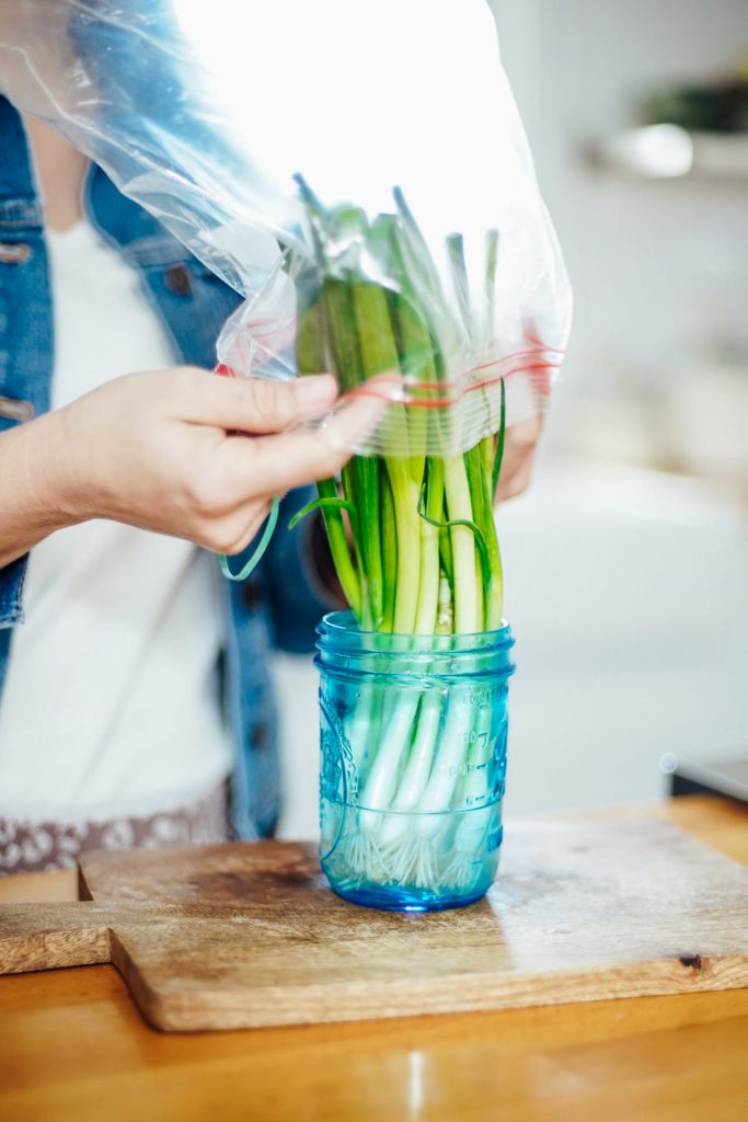 cover green onions with bag