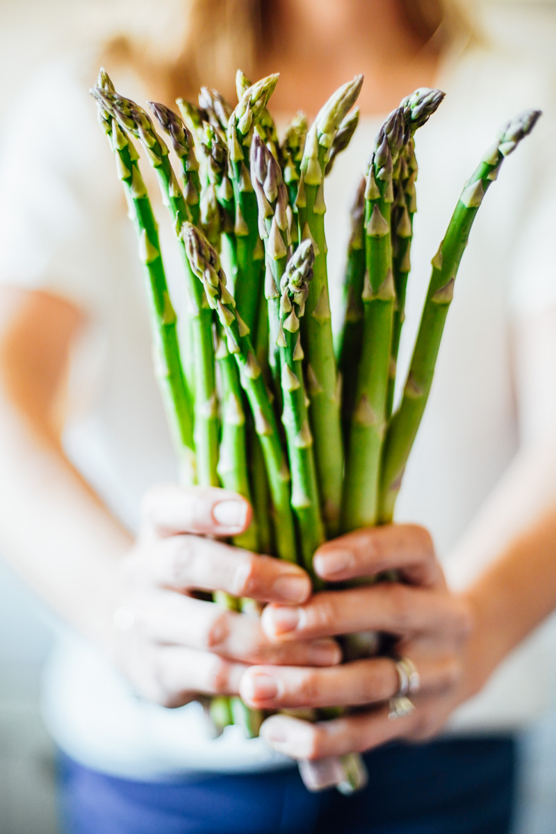 Hands holding a fresh asparagus.