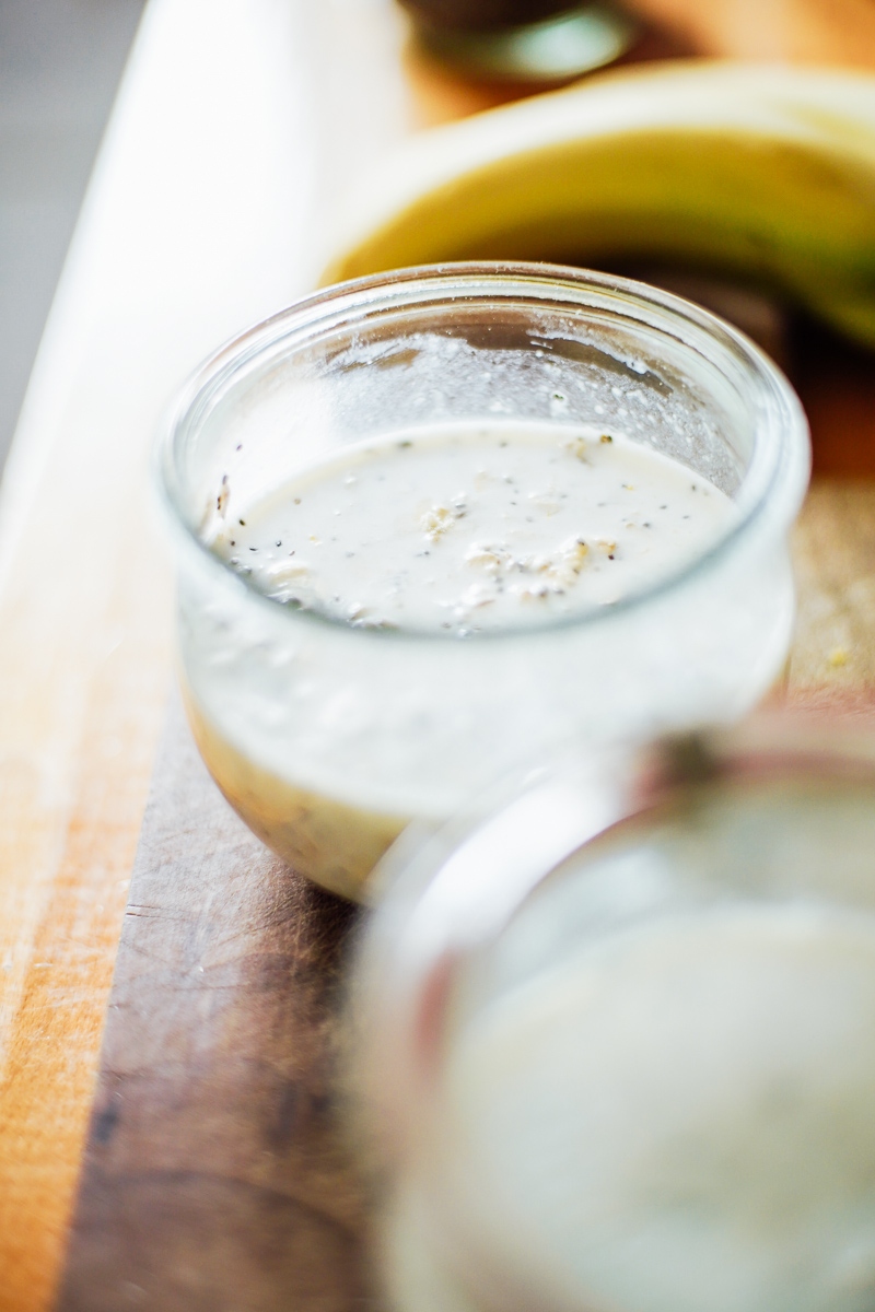 Overnight oats mixed together in a jar.