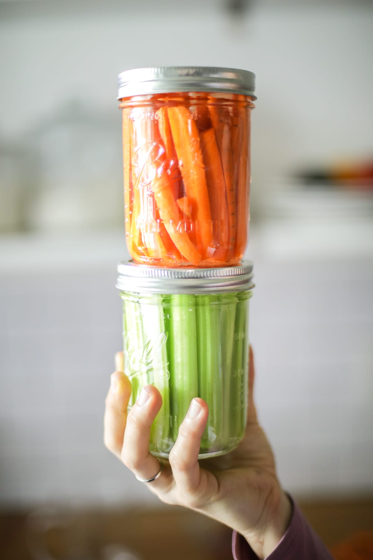 How to store carrots and celery in mason jars.