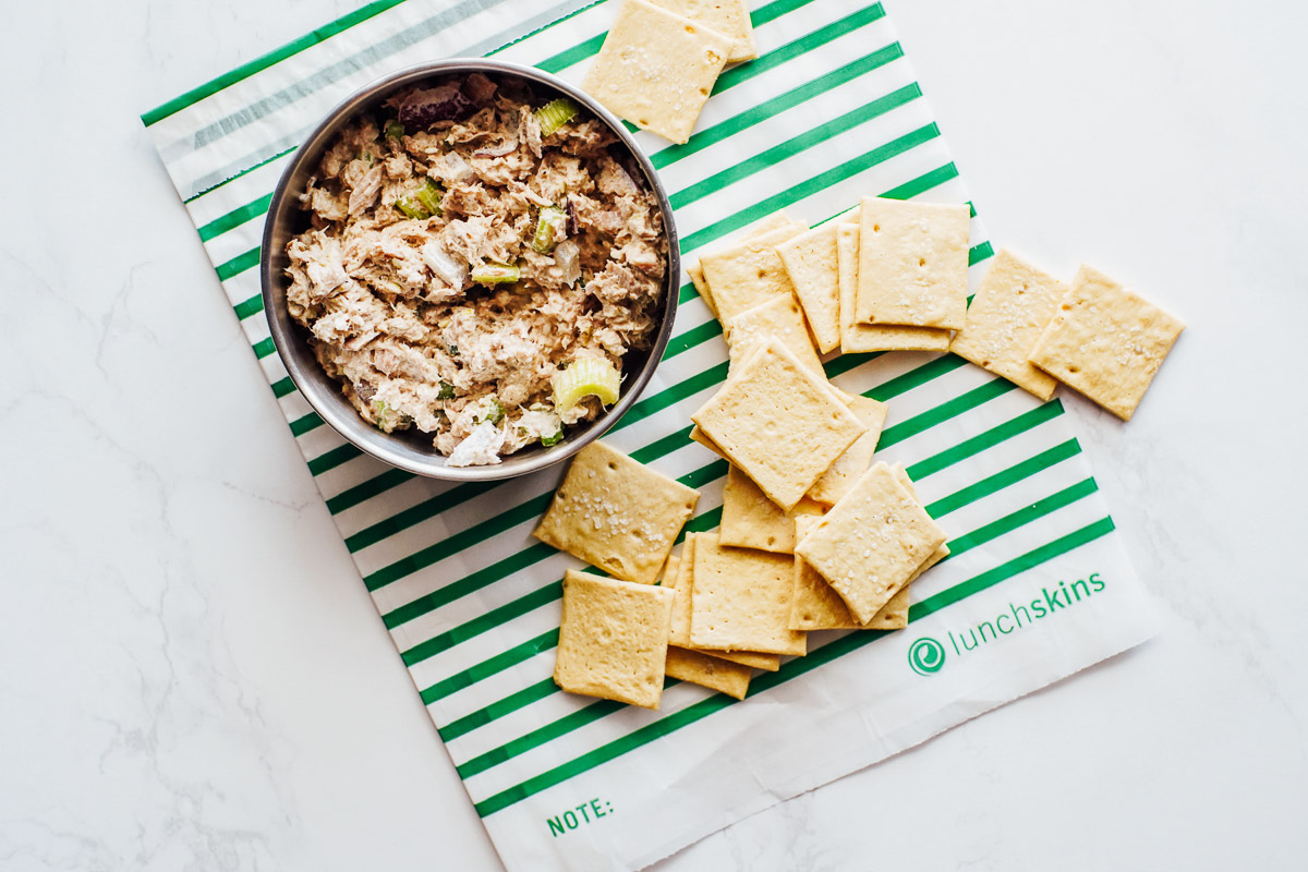 Tuna and crackers in a snack container. 